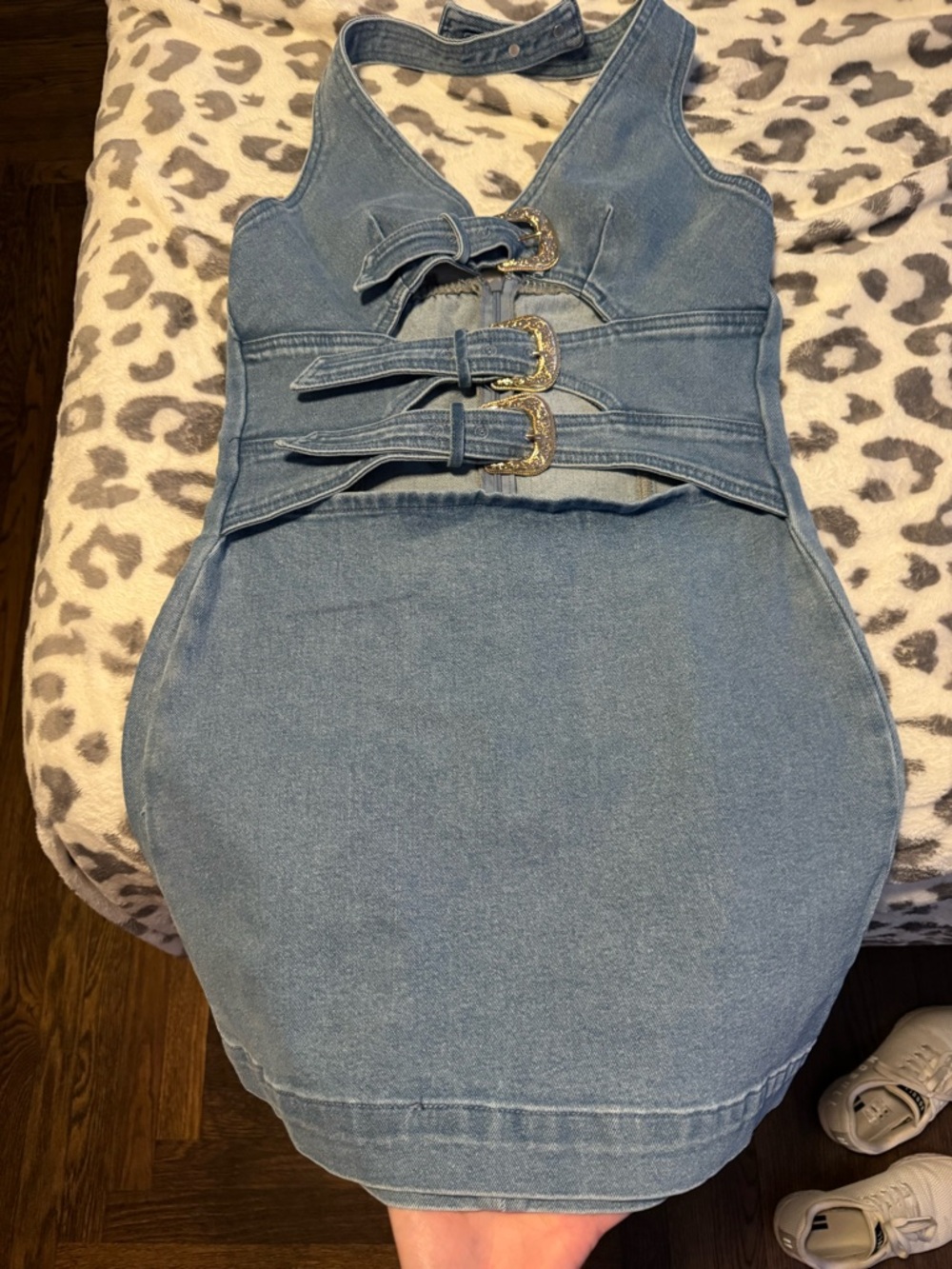 Commense Blue Denim Buckle Mini Dress - Picture 6 of 9